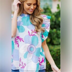 J. Marie Collection The Mia Rae Ruffle Sleeve Top, size Large